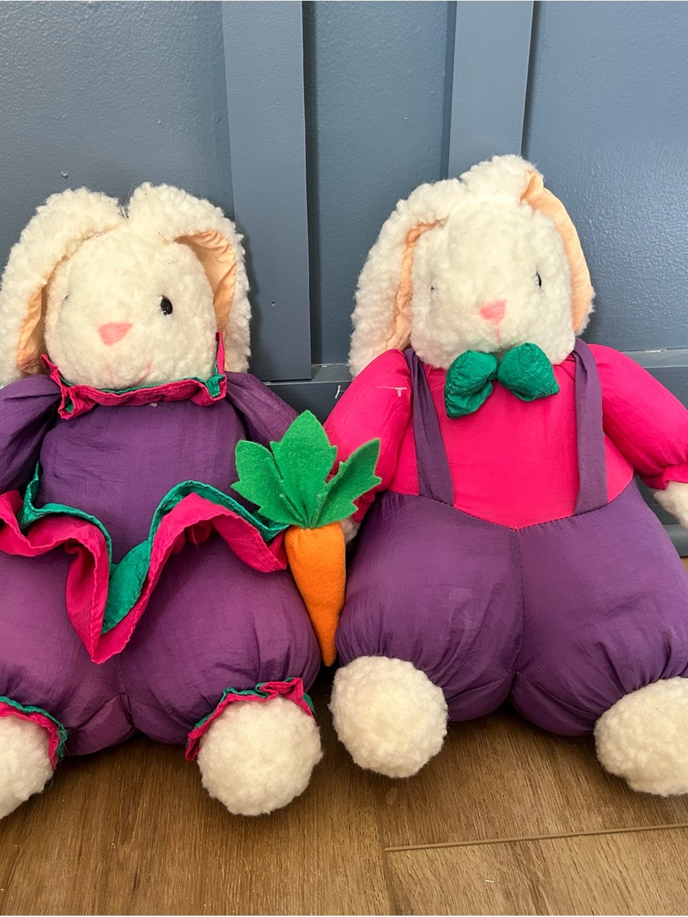 Vintage Plush Bunny Pair - Purple & Pink Kids Toy Set